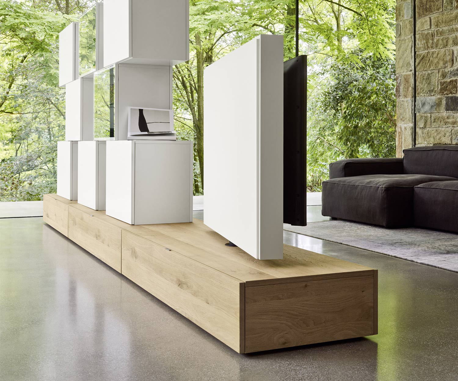 Hochwertiger Design Design Lowboard Raumteiler Rückwand Holz in Weiß Matt