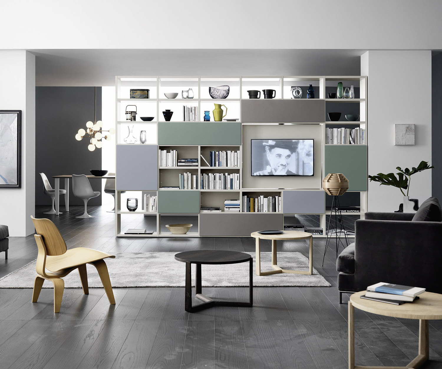 Exklusives Livitalia Bücherregal Regal mit drehbarem TV Paneel C90 Exklusives Livitalia Bücherregal Regal mit drehbarem TV Paneel C90
