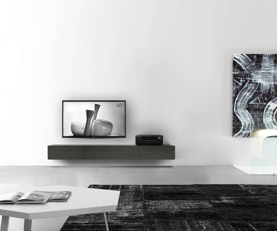 Livitalia Holz Design Lowboard Konfigurator Wand 210 cm 24 cm 46 cm Eiche grau
