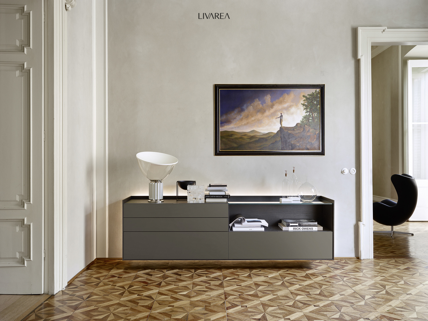 Anthrazit Sideboard haengend mit schubladen und offenem fach Anthrazit Sideboard haengend mit schubladen und offenem fach
