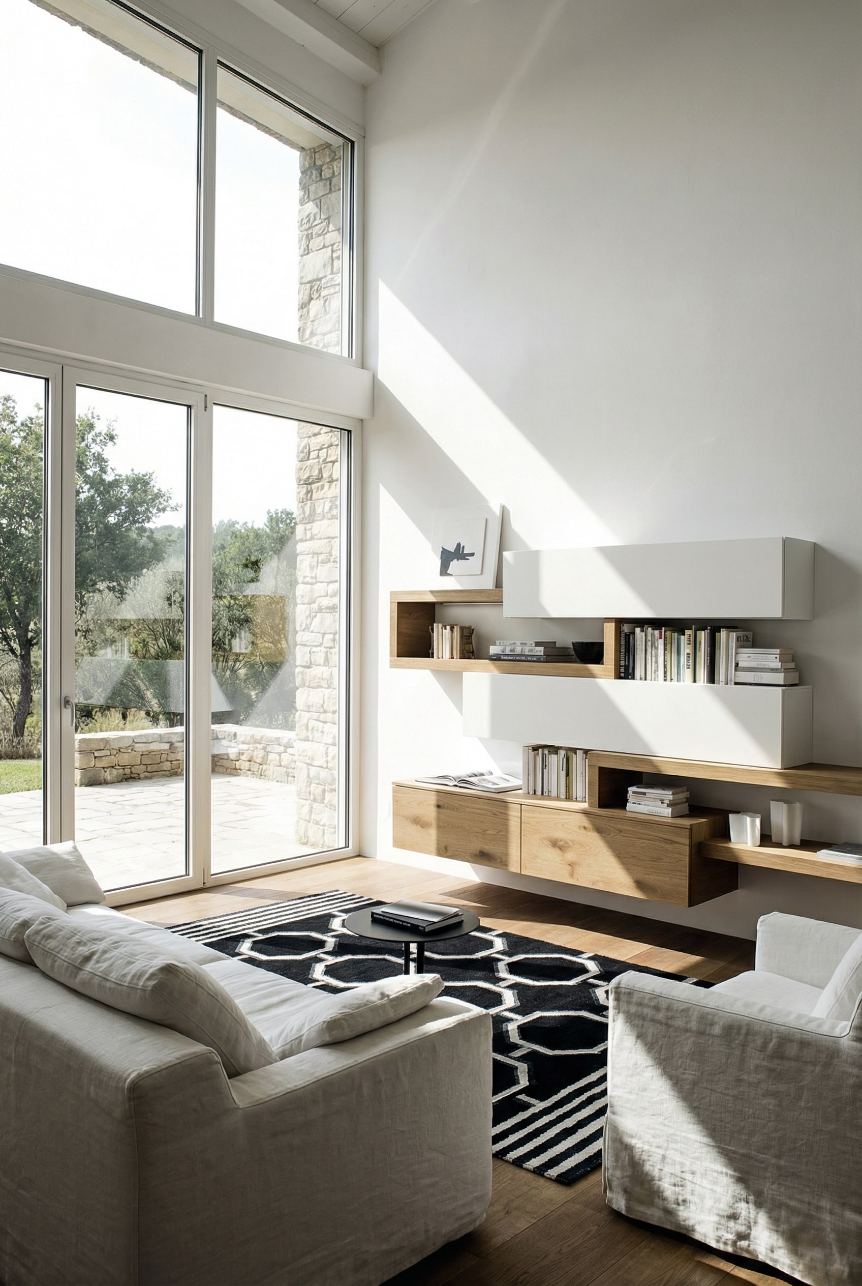 Modernes Wohnzimmer mit einer asymmetrisch ausbalancierten Wohnwand Modernes Wohnzimmer mit einer asymmetrisch ausbalancierten Wohnwand