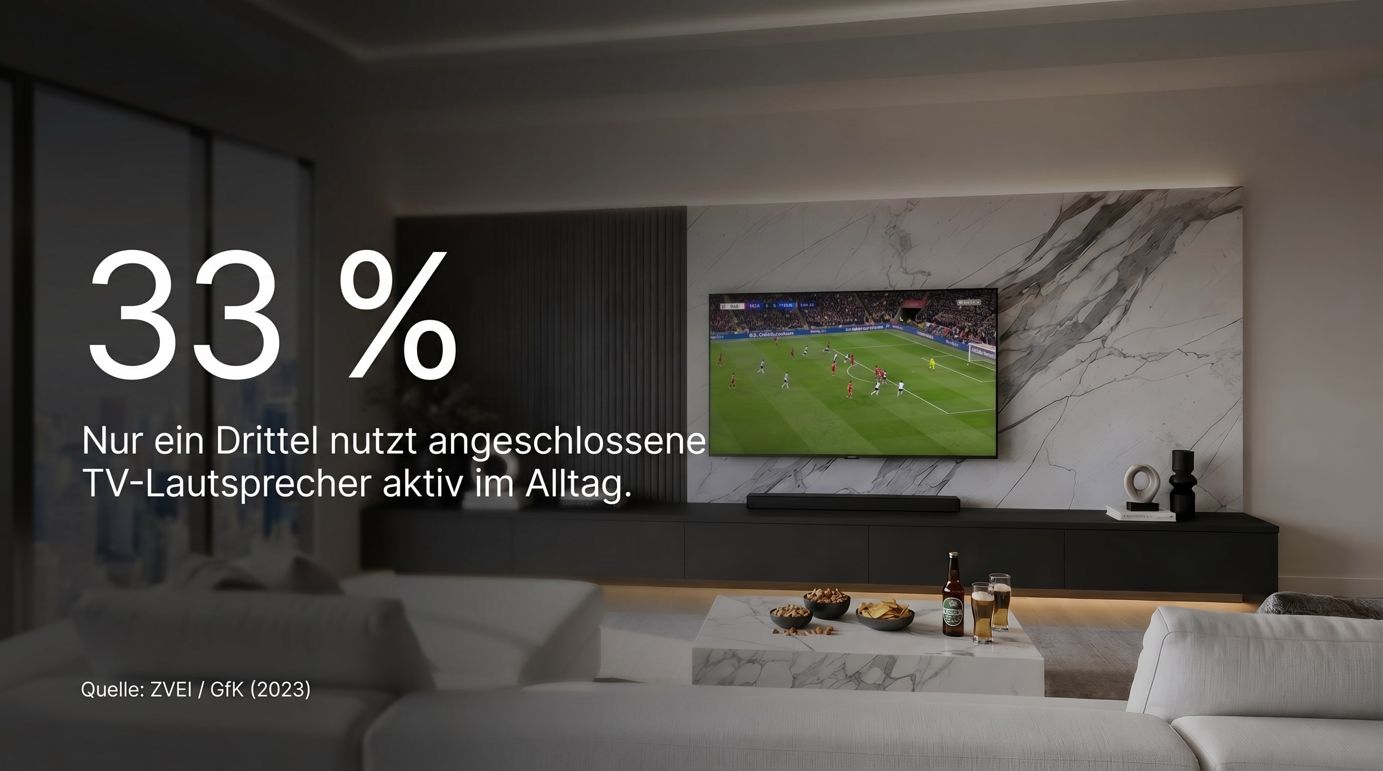 33 % – Solo un terzo utilizza attivamente gli altoparlanti TV collegati nella vita quotidiana.