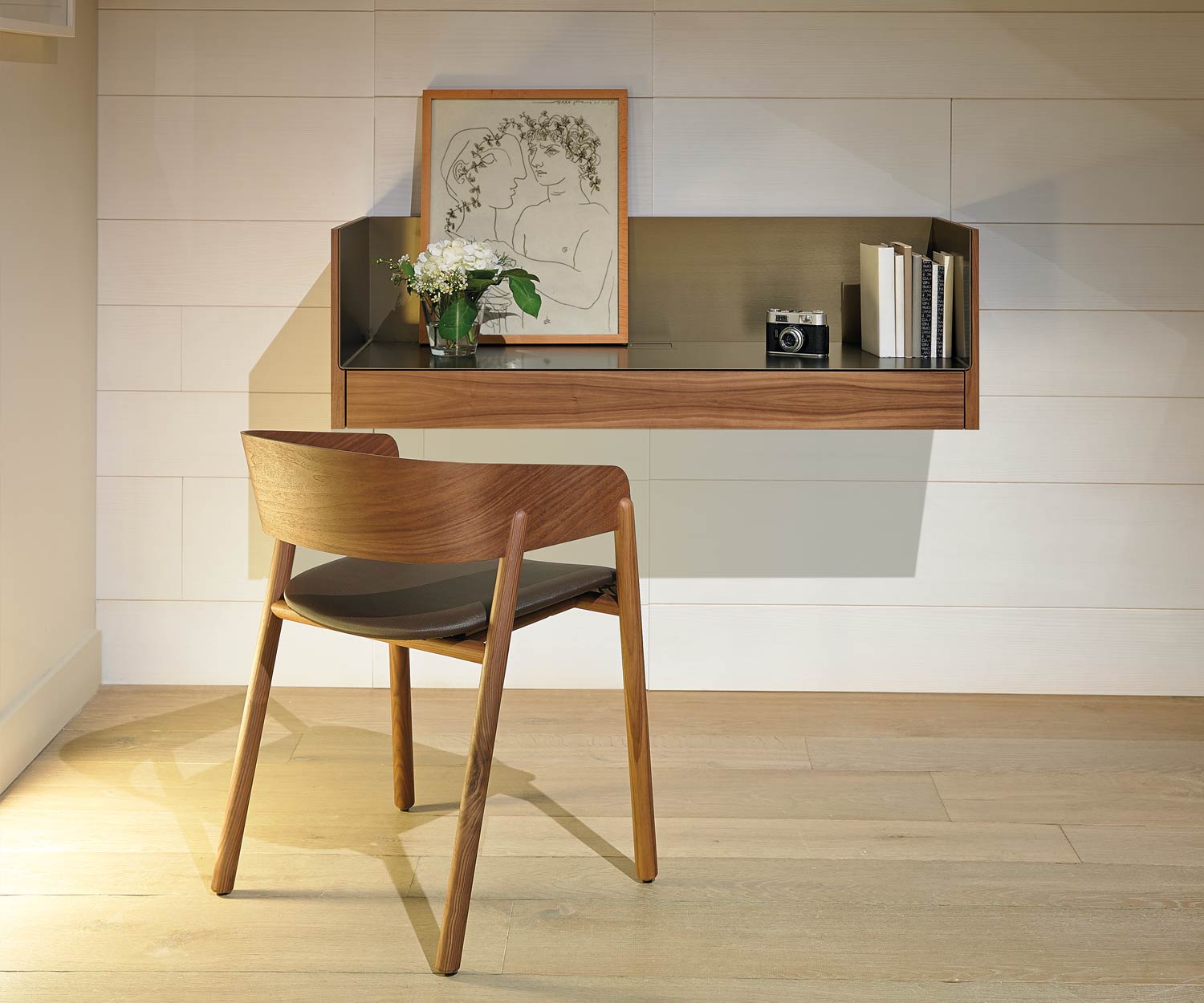 Modern Punt Stockholm desk in walnut veneer bronze worktop