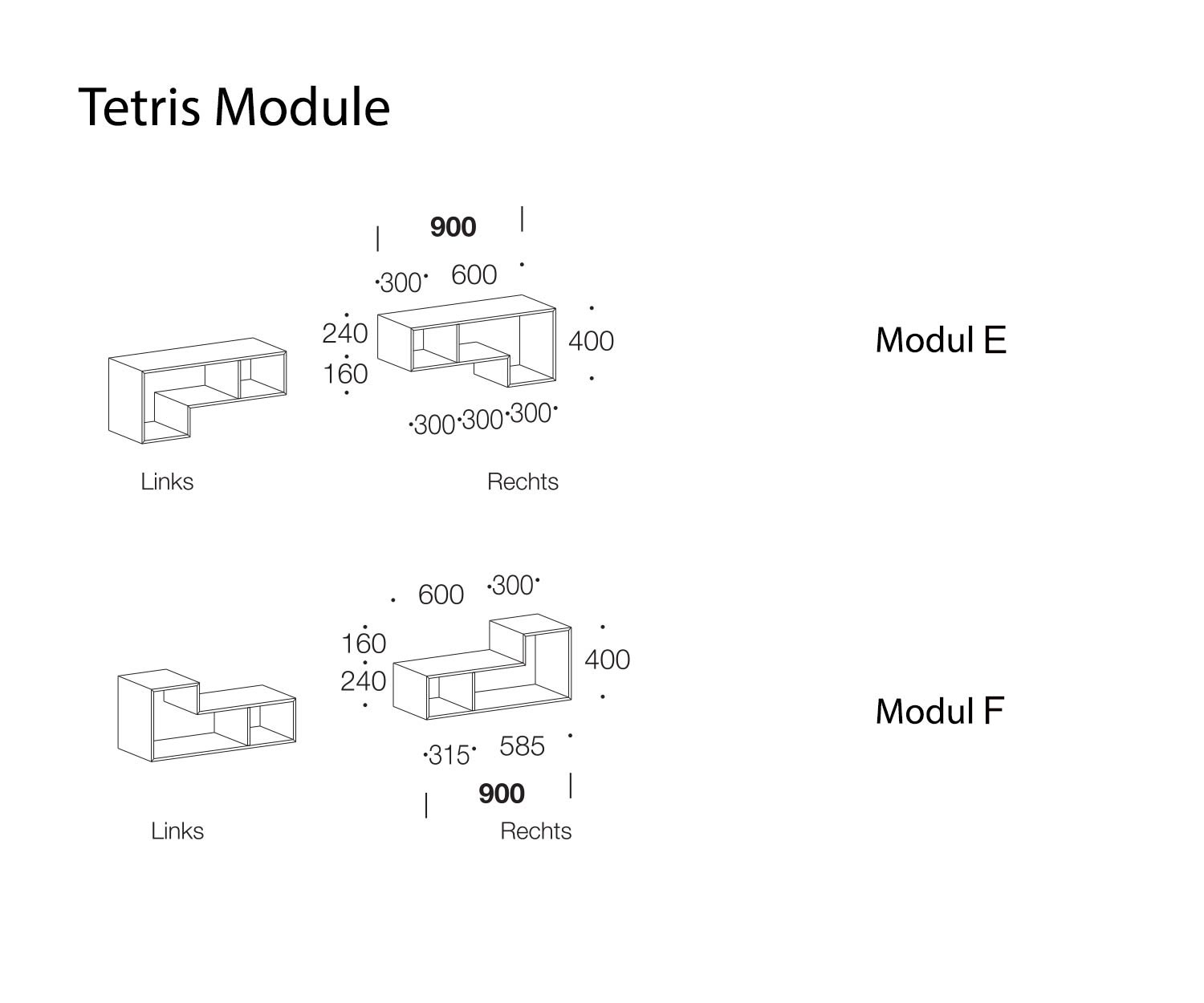 Tetris Designer Regal Module E und F Skizze Maße