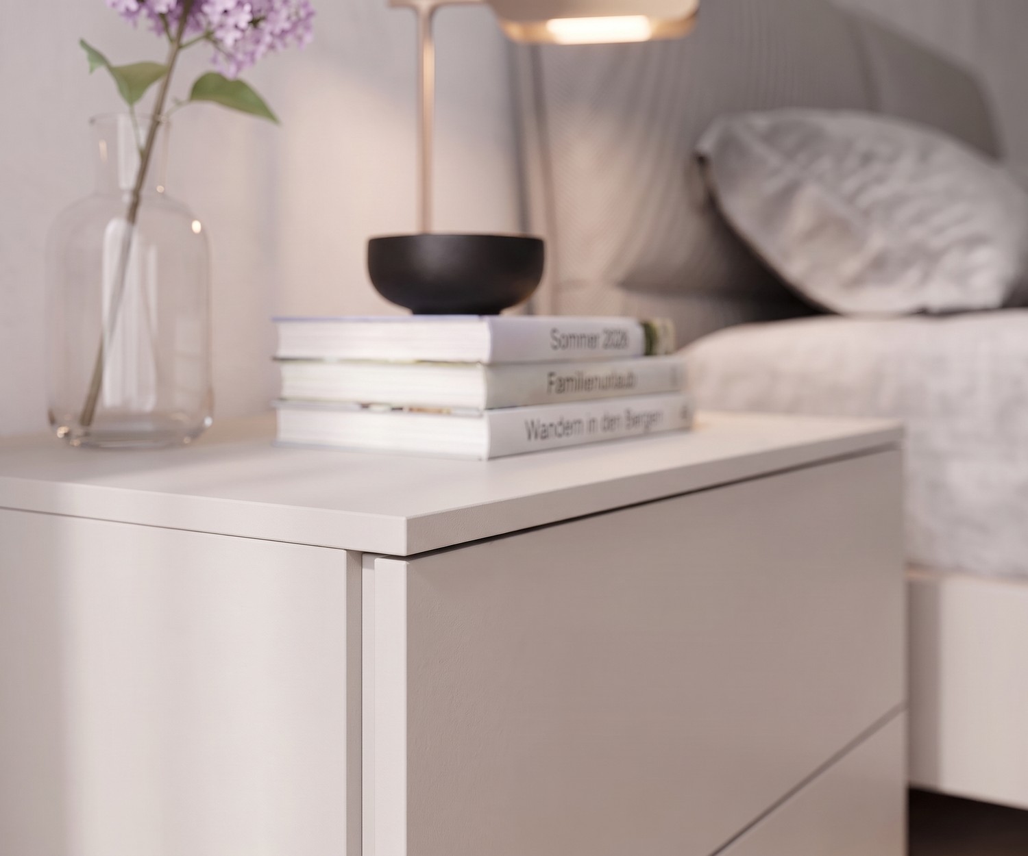 Modern Atena Bedside Table in Matte Beige Atena bedside table by Livitalia for bedrooms, minimalist nightstand in matte beige with drawers, modern Italian design.