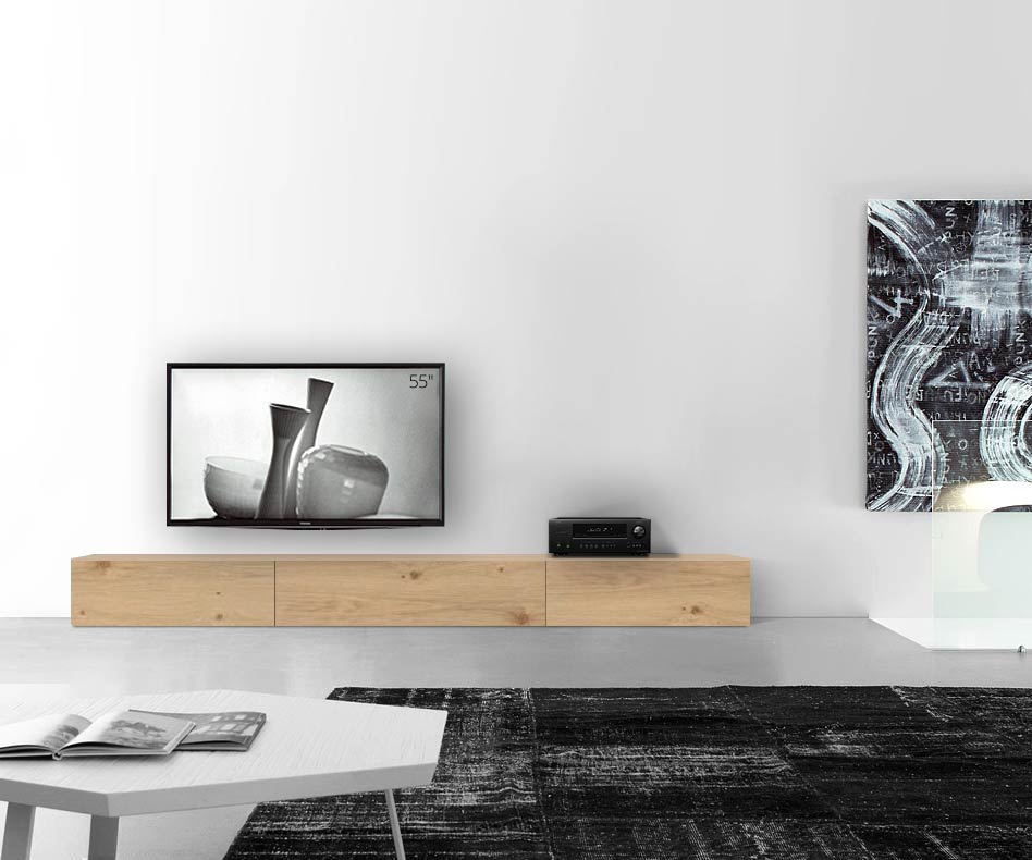 Livitalia Holz Design Lowboard Konfigurator Boden 300 cm 32 cm 56 cm Eiche hell