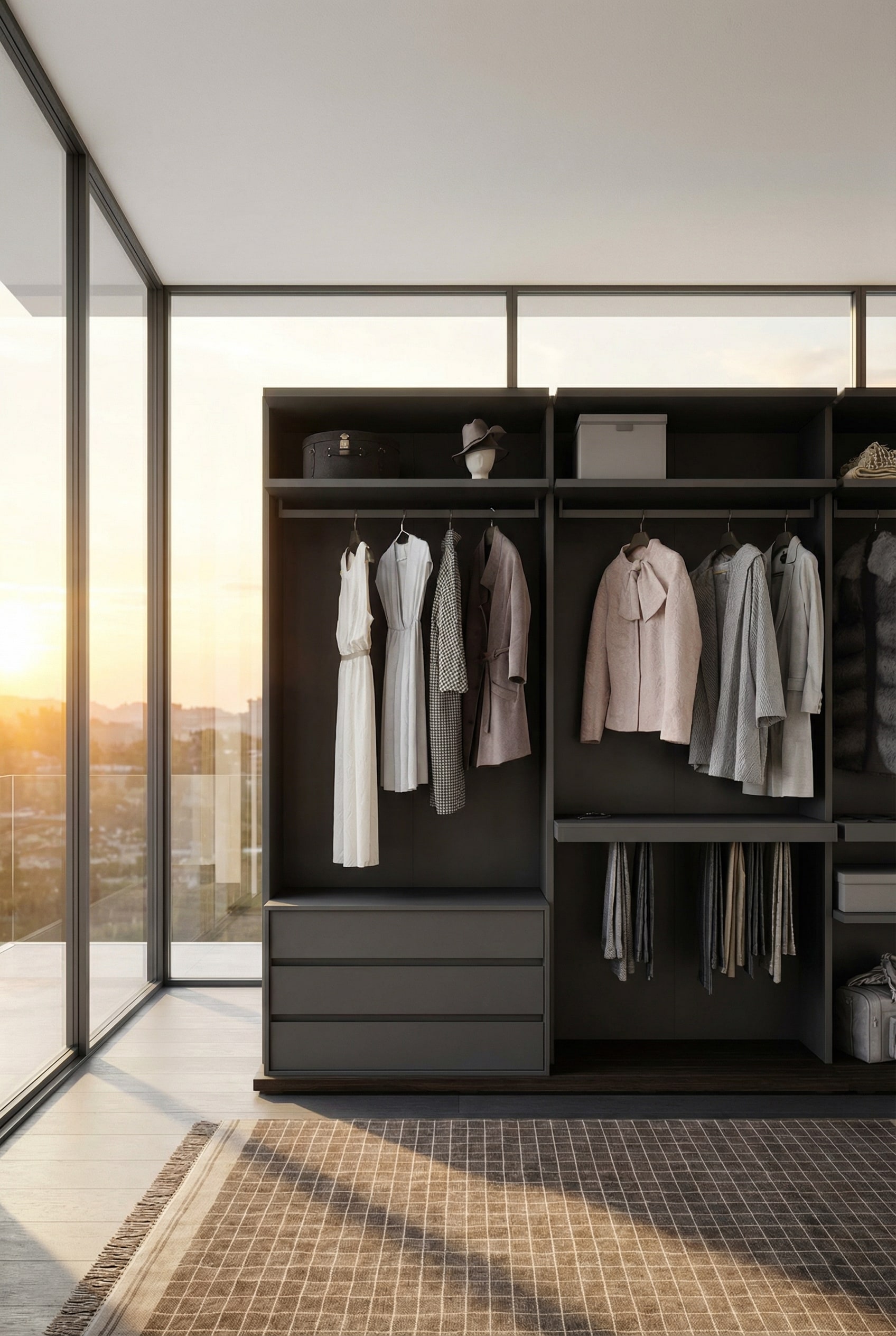 Wandgemonteerd, zwevend kastsysteem voor optische lichtheid