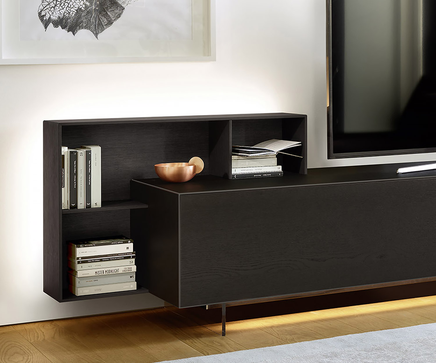 Moderne Designer Wohnwand Livitalia C08 Regal und Design Lowboard mit optionaler LED Beleuchtung Moderne Designer Wohnwand Livitalia C08 Regal und Design Lowboard mit optionaler LED Beleuchtung