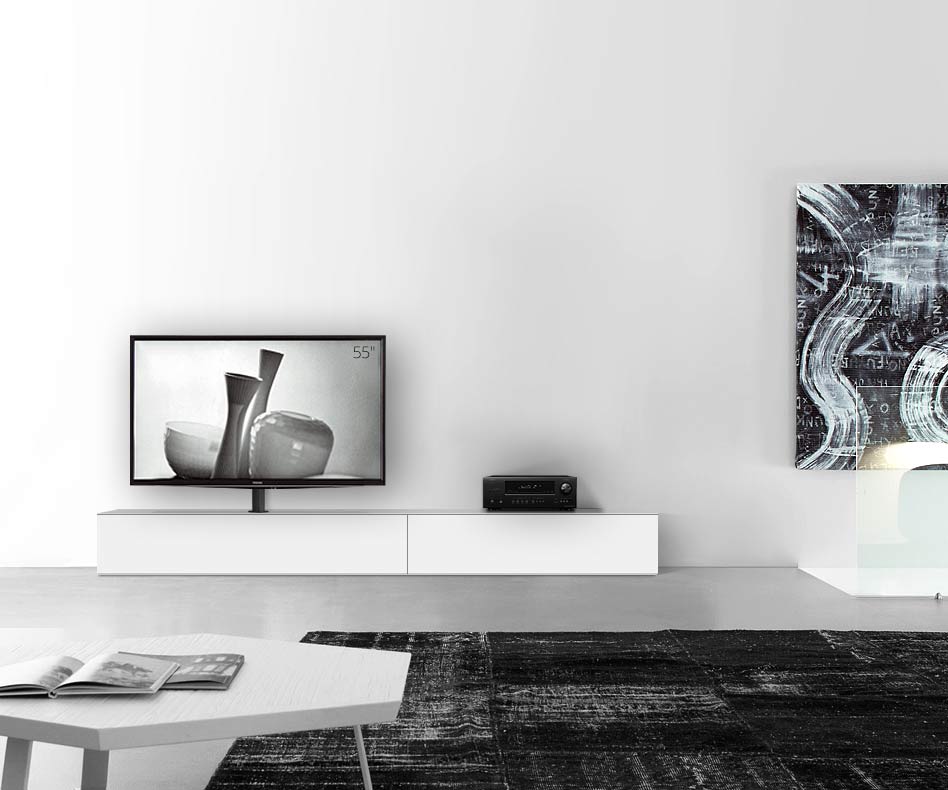 Design Lowboard Konfigurator mit TV Halterung Boden Breite 270 33,5 45 links matt weiss