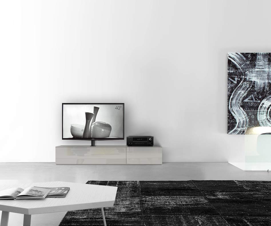 Design Lowboard Konfigurator mit TV Halterung Boden Breite 180 33,5 45 links glanz hellgrau