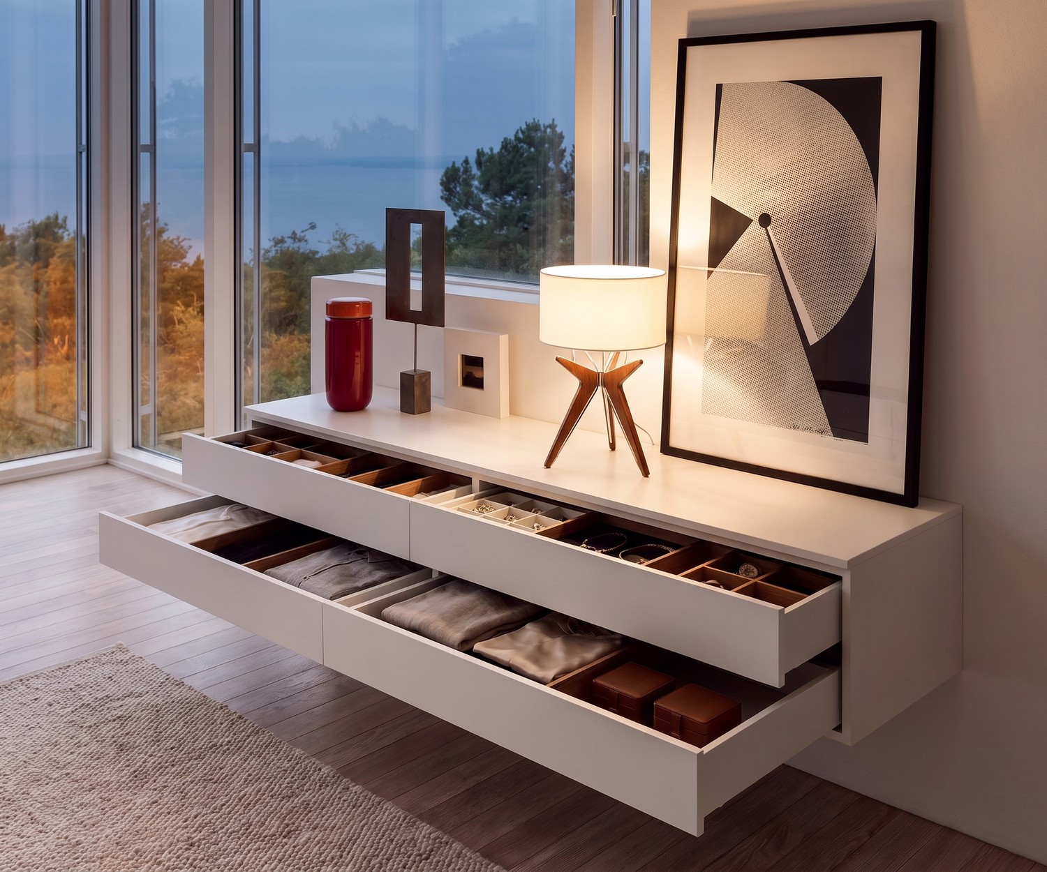 Novamobili Hängekommode Easy mit 4 Schubladen Hängekommode im Schlafzimmer: Weiße Novamobili Hängekommode Easy mit 4 Schubladen in modernem, minimalistischem Design.