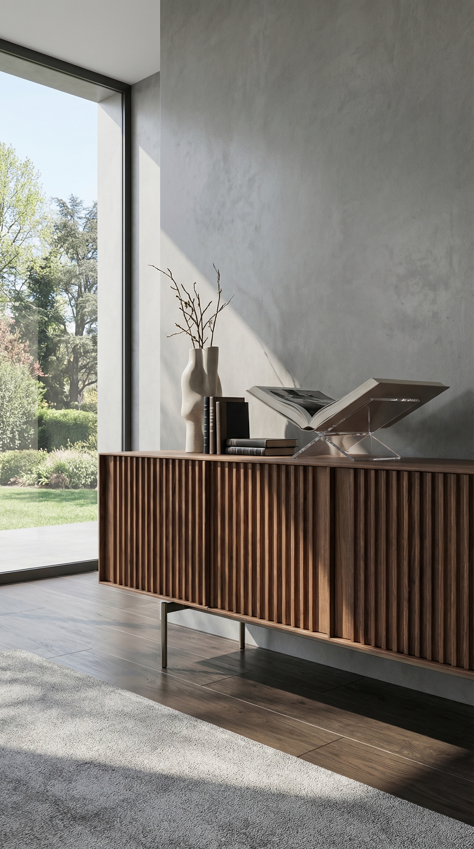 Detailaufnahme al2 KA-BERA Sideboard mit Walnuss Lamellen Struktur Detailaufnahme al2 KA-BERA Sideboard mit Walnuss Lamellen Struktur