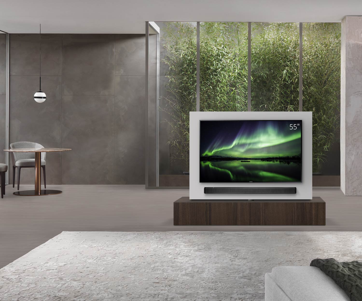 Livitalia Roto Design Lowboard Raumteiler mit drehbarem TV Paneel B180 65 H33 T47 EiBr ohne oBox