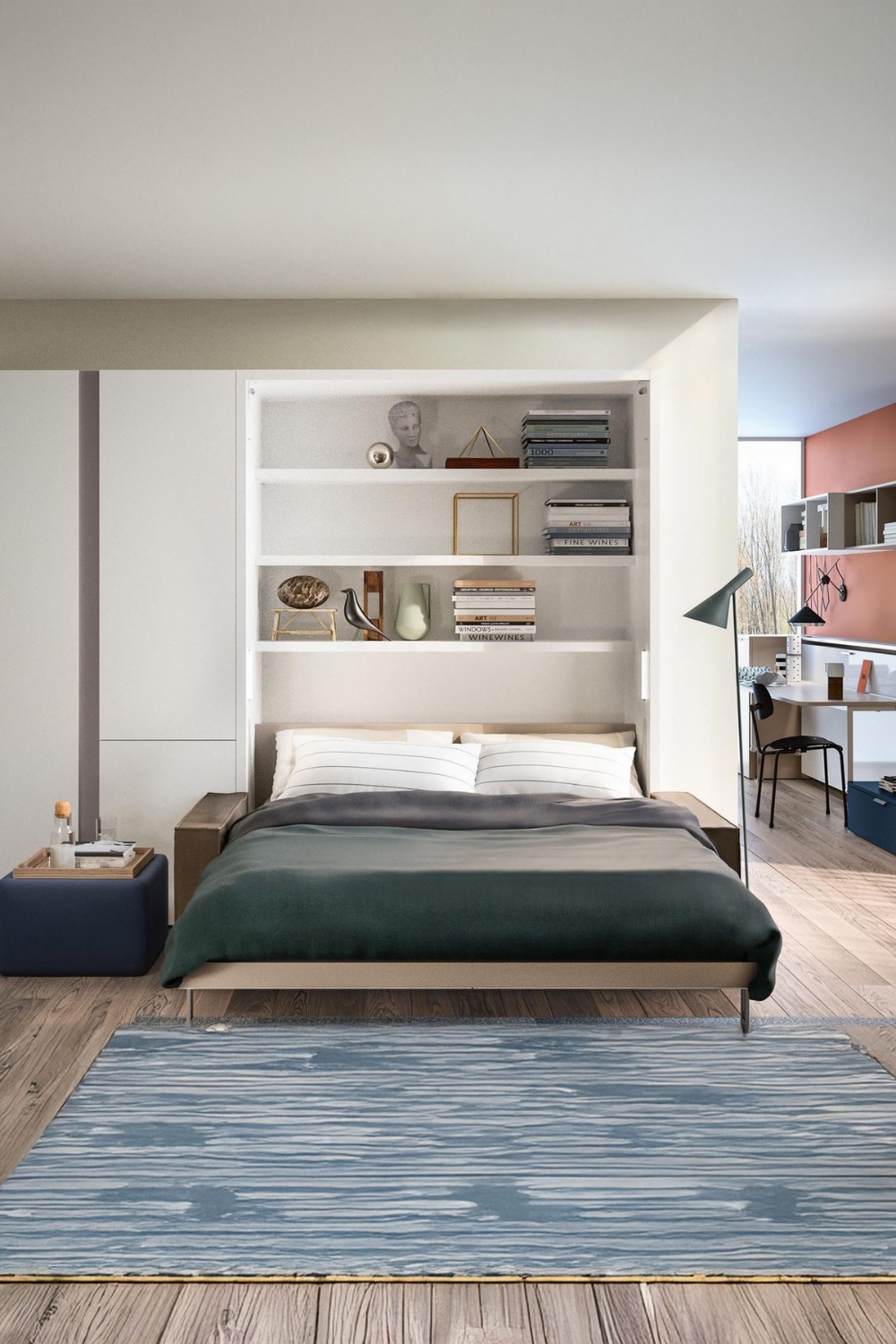 ausgeklapptes-schrankbett-und-eine-kommode-mit-schreibtisch-im-modernen-design