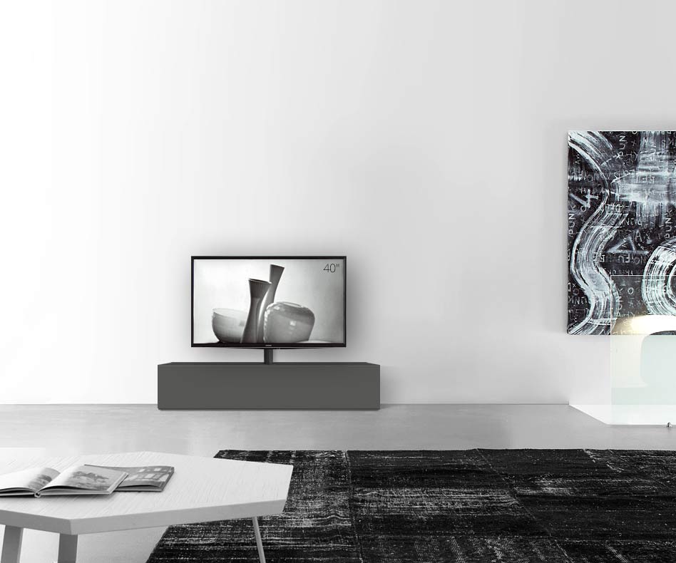 Design Lowboard Konfigurator mit TV Halterung Boden Breite 150 33,5 54,6 mitte matt dunkelgrau