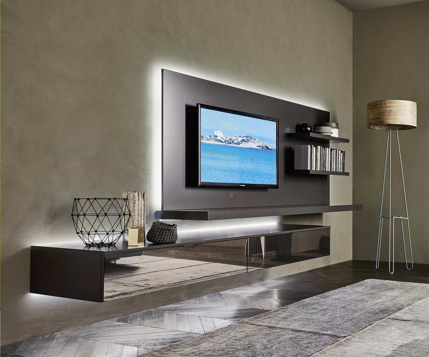 Hochwertiges Livitalia TV Design Wandpaneel mit LED Beleuchtung Hochwertiges Livitalia TV Design Wandpaneel mit LED Beleuchtung