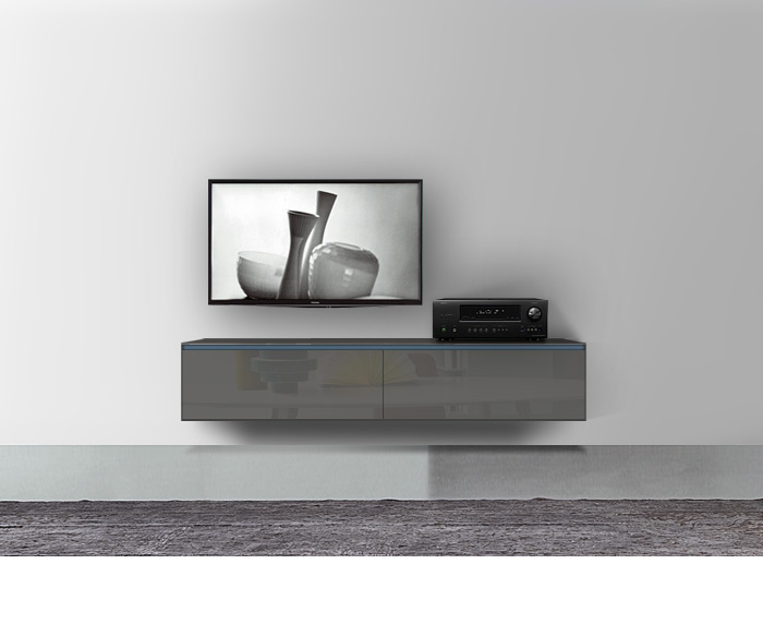Novamobili Reverse Design Lowboard  TV Möbel Hängend B 180 cm H 42,6 cm T 37,4 cm Hochglanz Ardesia Oceano Griff