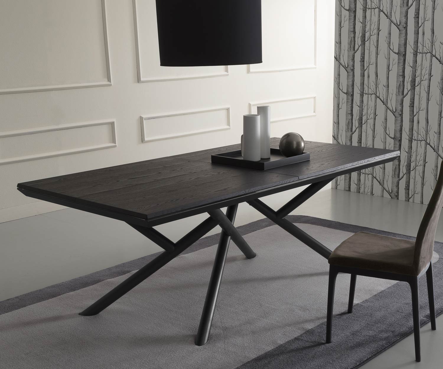 Exclusive design dining table Black carbon oak veneer beautiful dark