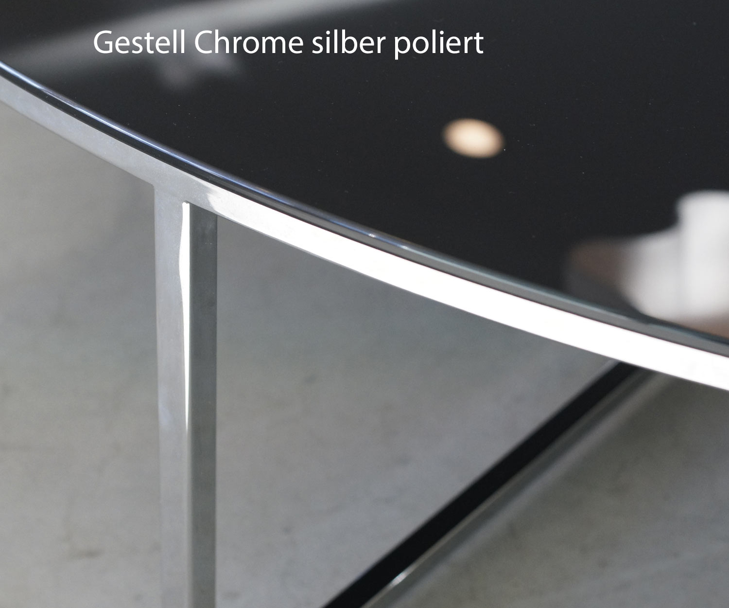 Moderner Marelli Design Couchtisch Frame Gestell Silber Chrom Tischplatte Glas Schwarz glänzend