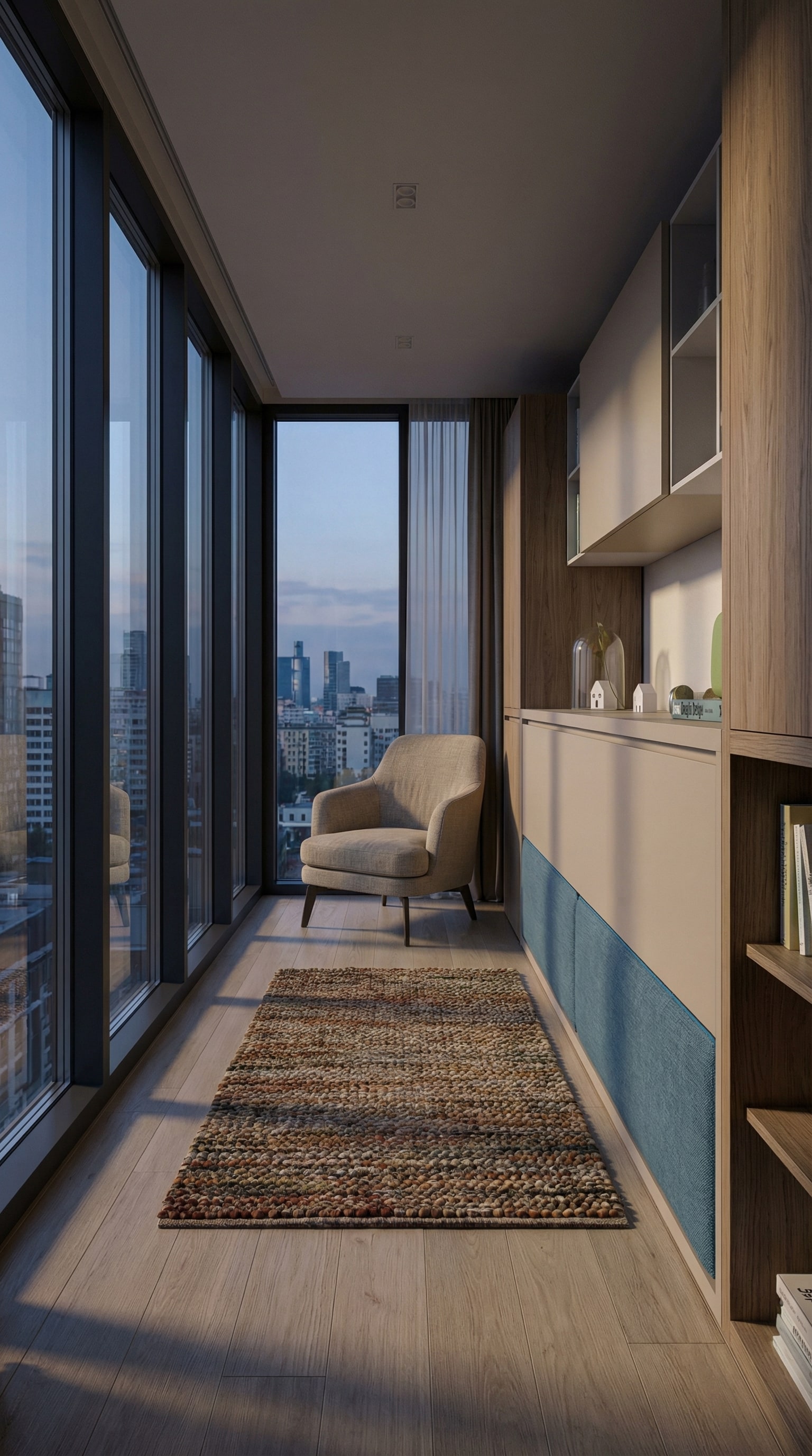 Schmales G&auml;stezimmer mit einem horizontal &ouml;ffnenden Clei Kali Schrankbett und viel freier Raummitte.