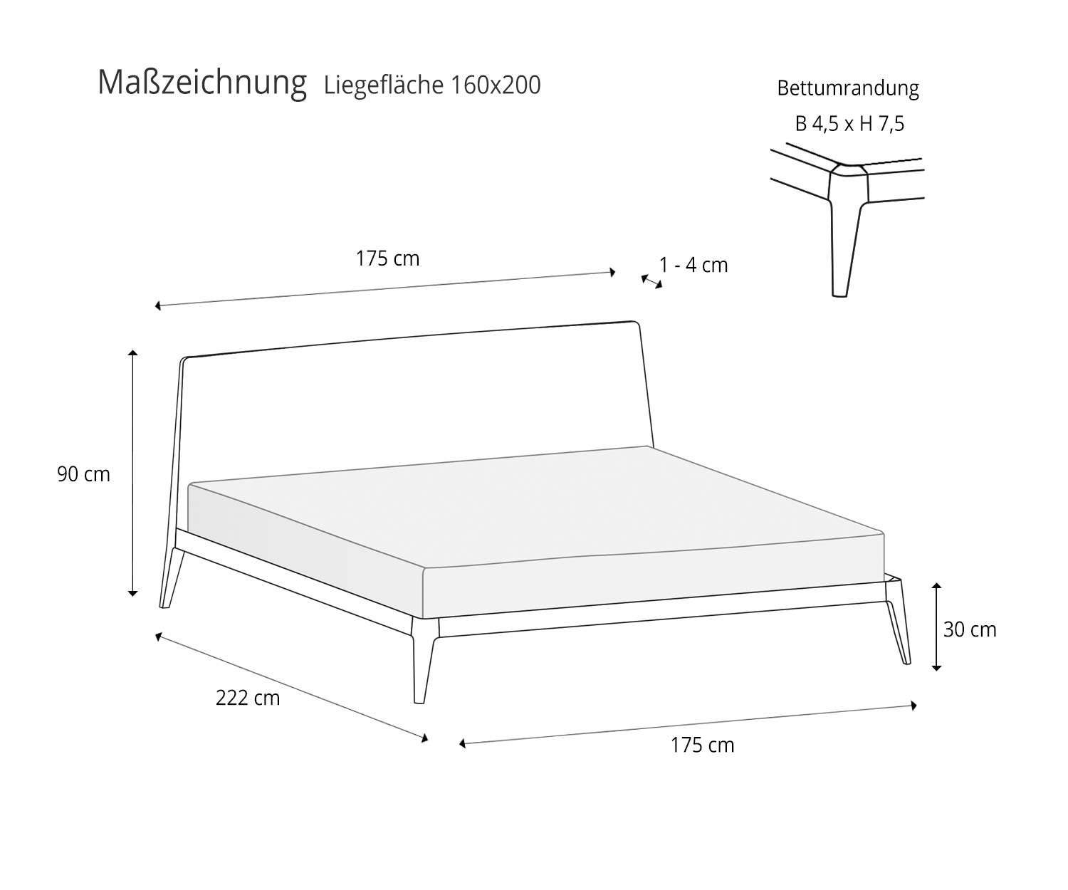 Novamobili Siri Design bed sketch Dimensions Sizes Lying surface 160x200 Novamobili Siri Design bed sketch Dimensions Sizes Lying surface 160x200