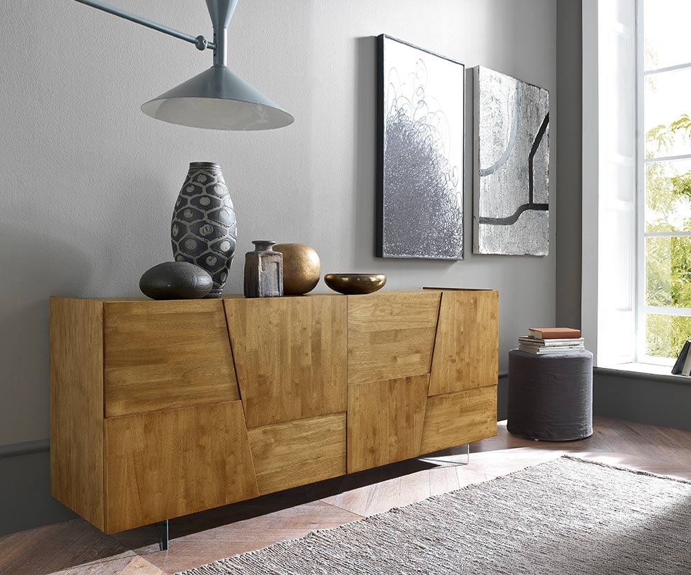 FGF Mobili Trapeze Massivholz Sideboard Glasfuss