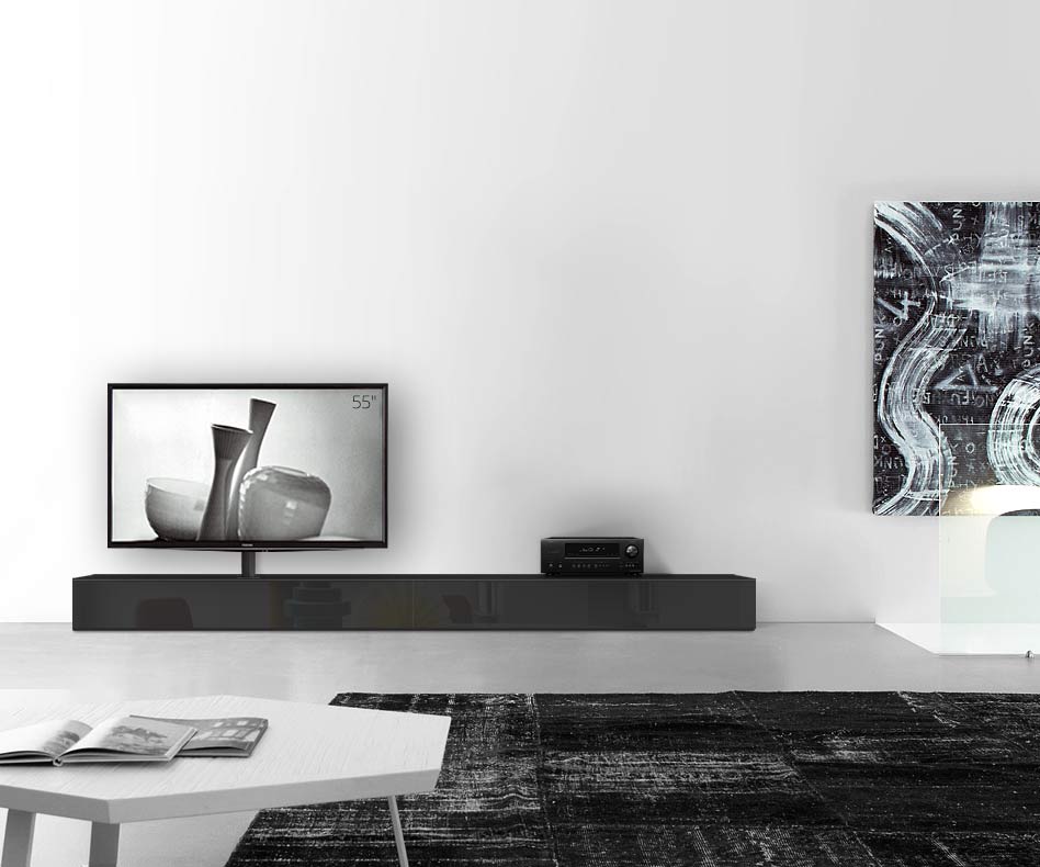 Design Lowboard Konfigurator mit TV Halterung Boden Breite 300 25,5 45 links glanz schwarz