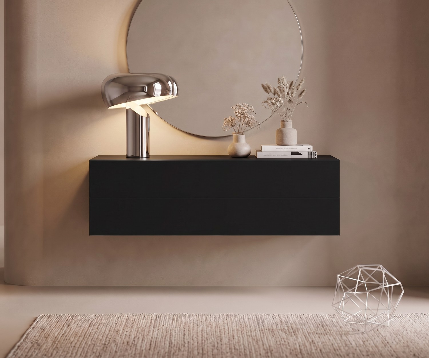 Schwarze Novamobili Hängekommode Easy Hängekommode Easy von Novamobili in Schwarz, schwebendes Flur-Sideboard im modernen, minimalistischen Design