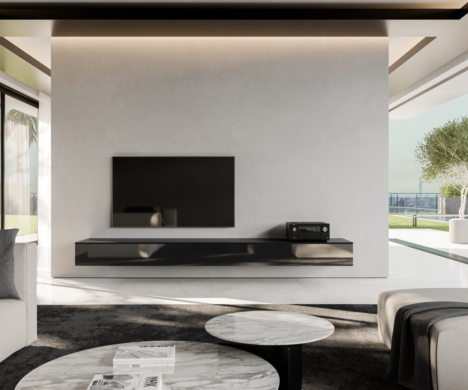 TV Lowboard haengend in Scwarz Matt mit Klapptueren TV Lowboard haengend in Scwarz Matt mit Klapptueren