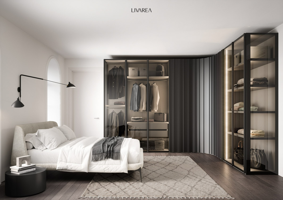 Luxus ankleidezimmer ideen als eckschrank mit glastueren und beleuchtung