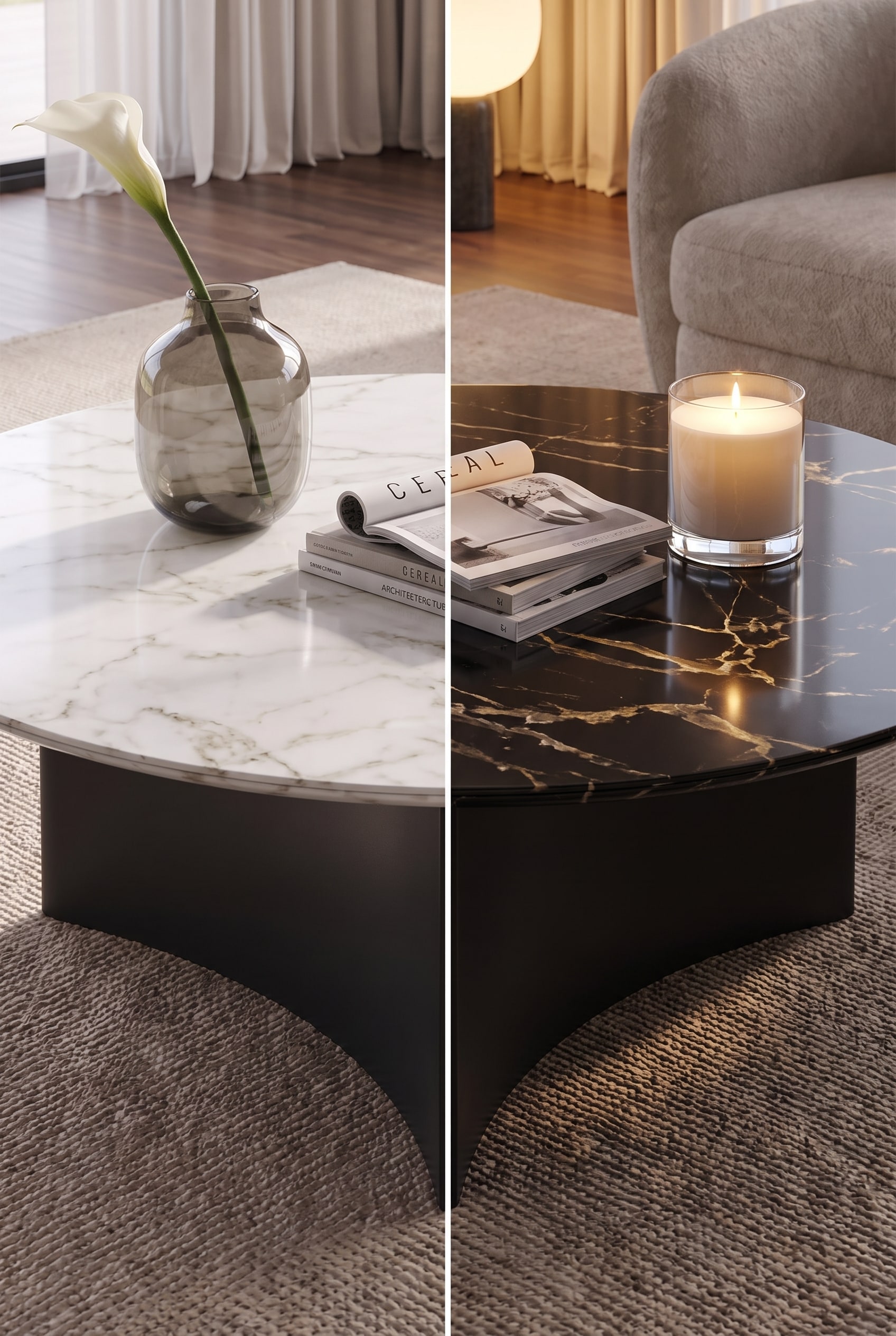 Vergelijking van de keramische platen in Fusion White en Noir Desir