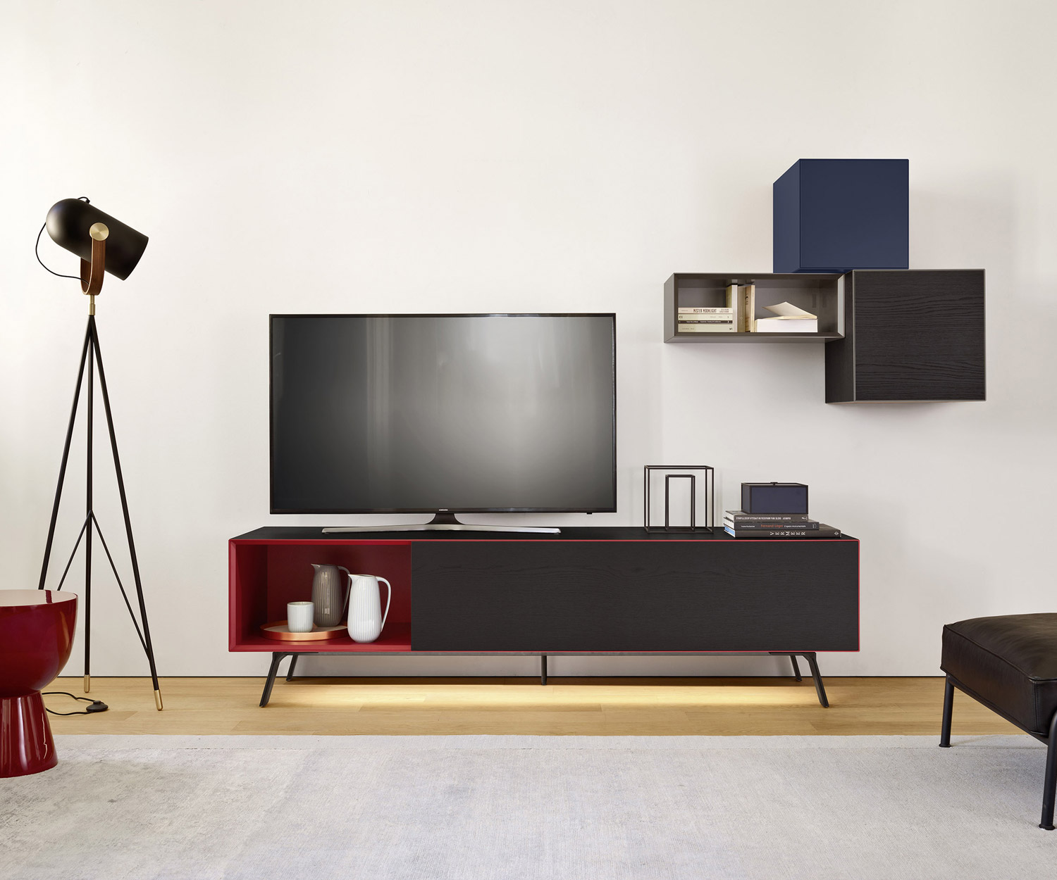 Livitalia Design Design lowboard Minimal dark oak Interior of the box black matt lacquered LED Livitalia Design Design lowboard Minimal dark oak Interior of the box black matt lacquered LED
