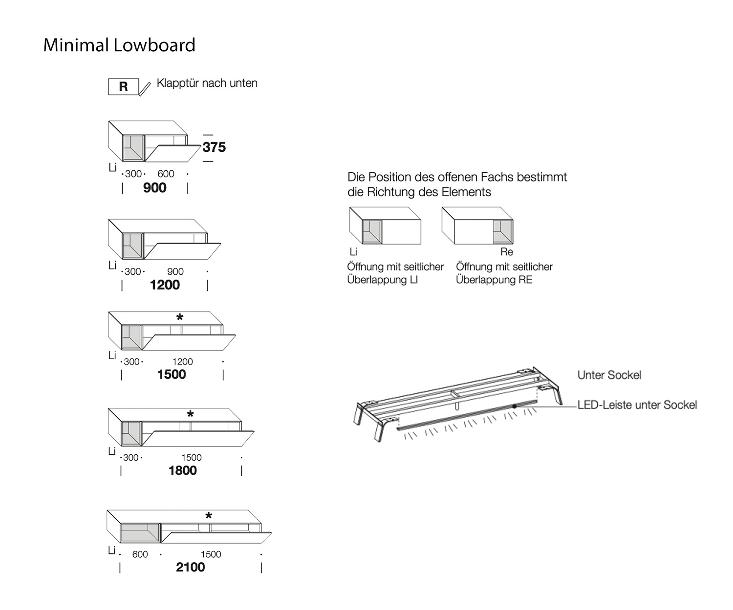 Livitalia Design Lowboard Minimal Skizze Maße Größen Größenangaben