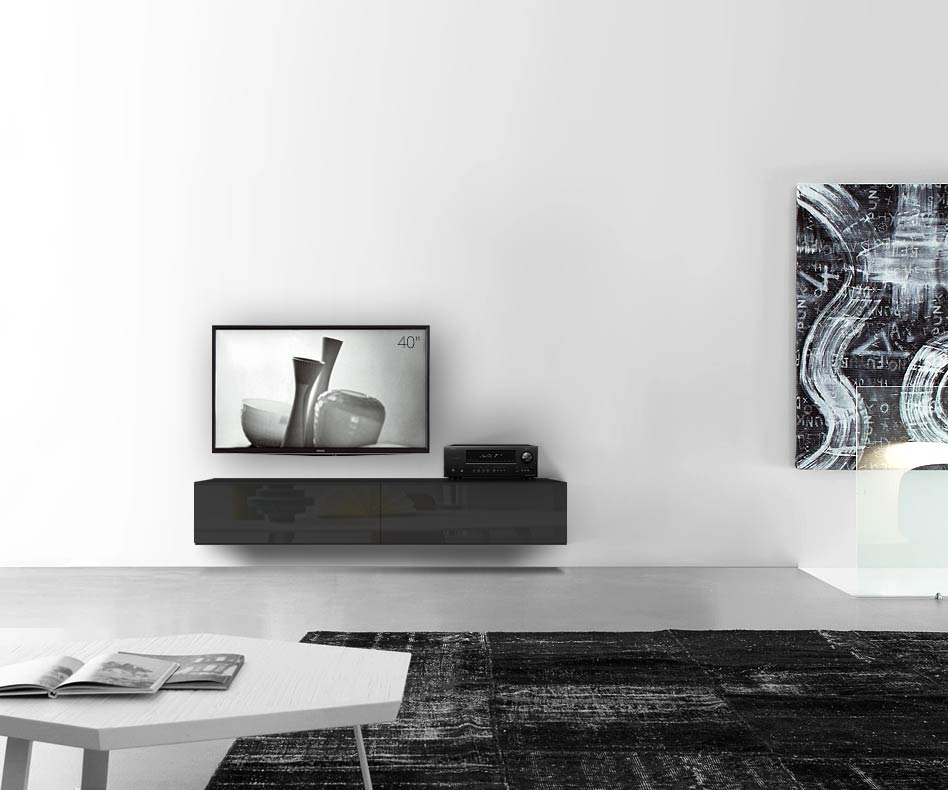 /Design Lowboard Wand B180 H33 5 glanz schwarz /Design Lowboard Wand B180 H33 5 glanz schwarz