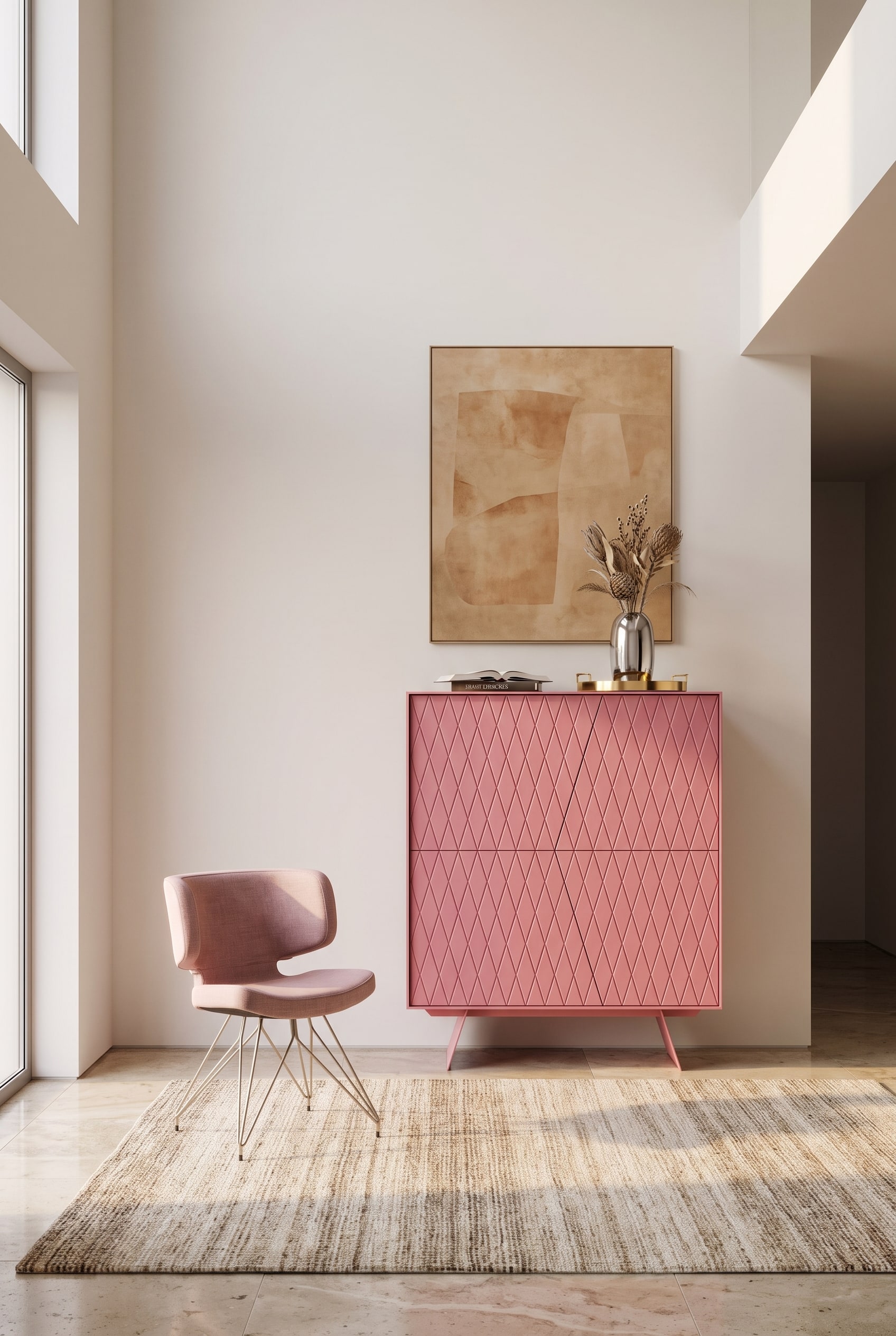 Beautiful wooden highboard with fluted fronts, creating a warm atmosphere and better acoustics in a large room