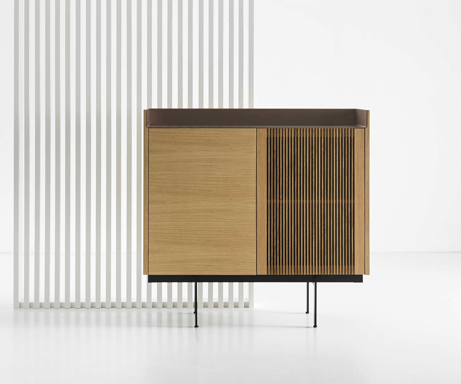 Design Highboard Stockholm in Super Matt Eiche Lamellen in Massivholz