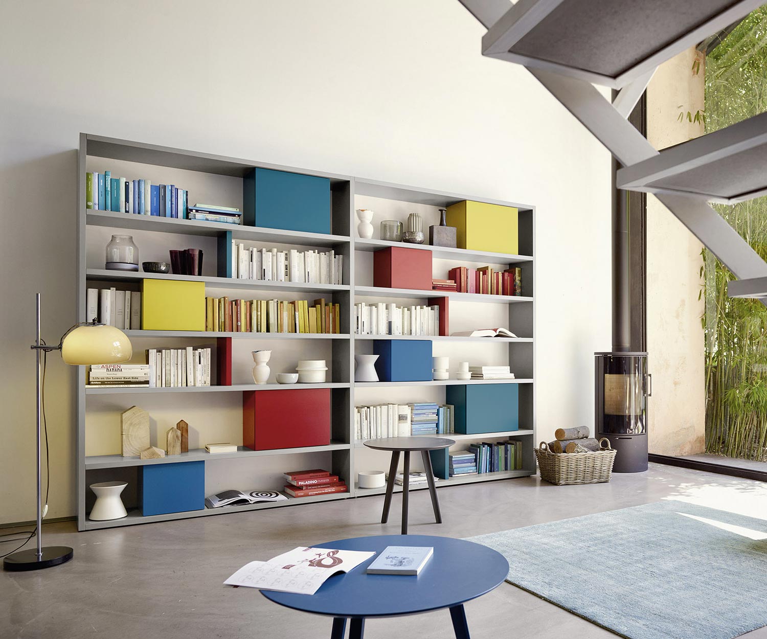 Exclusive Livitalia design bookcase with closed boxes