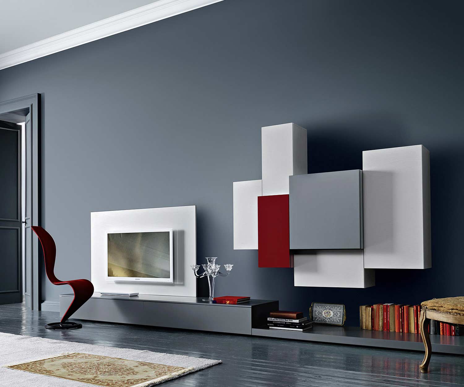 Modernes Livitalia Design TV Wandpaneel in Weiß Matt Modernes Livitalia Design TV Wandpaneel in Weiß Matt