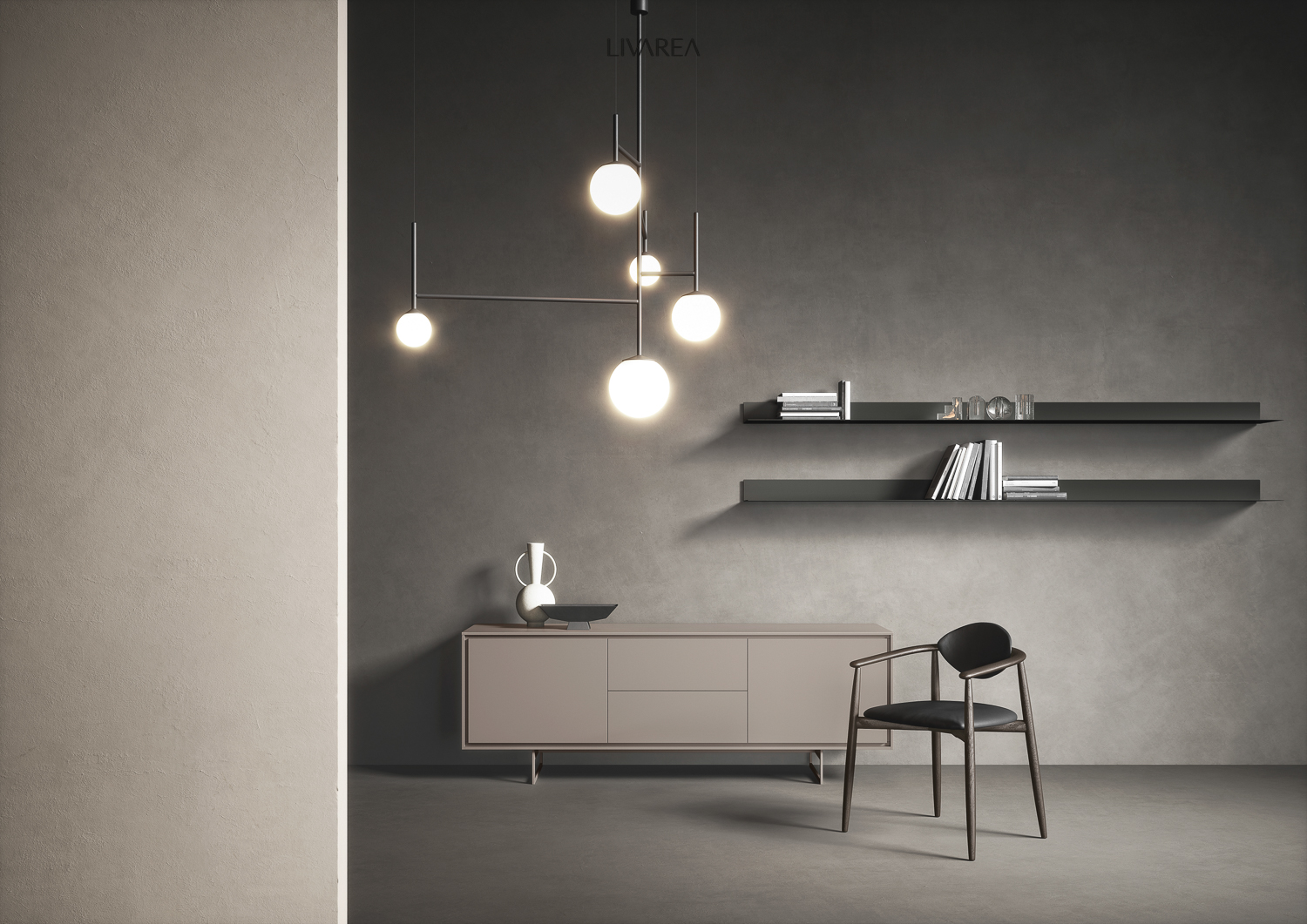 Wohnzimmer Sideboard in beigem Mattlack auf Kufen stehend Wohnzimmer Sideboard in beigem Mattlack auf Kufen stehend