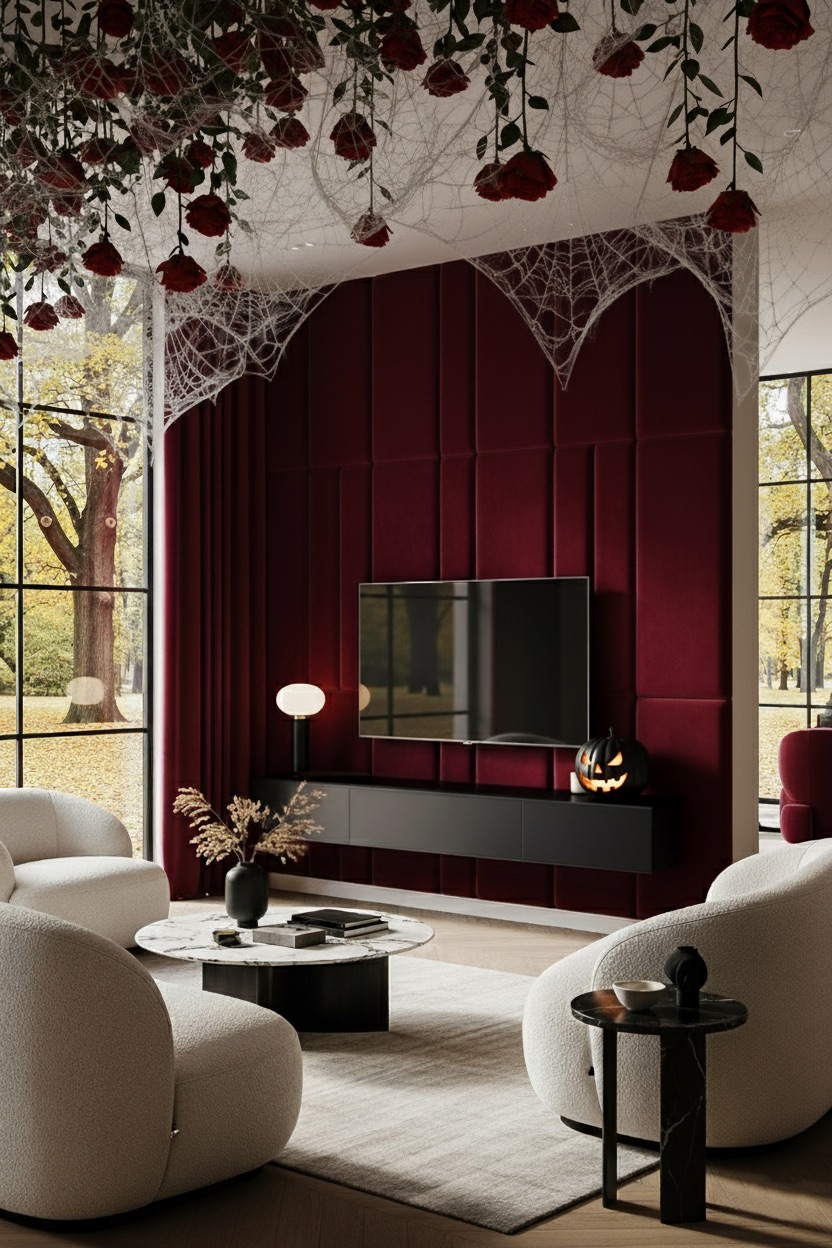 wohnzimmer-halloween-deko-rosen-und-kuerbisse