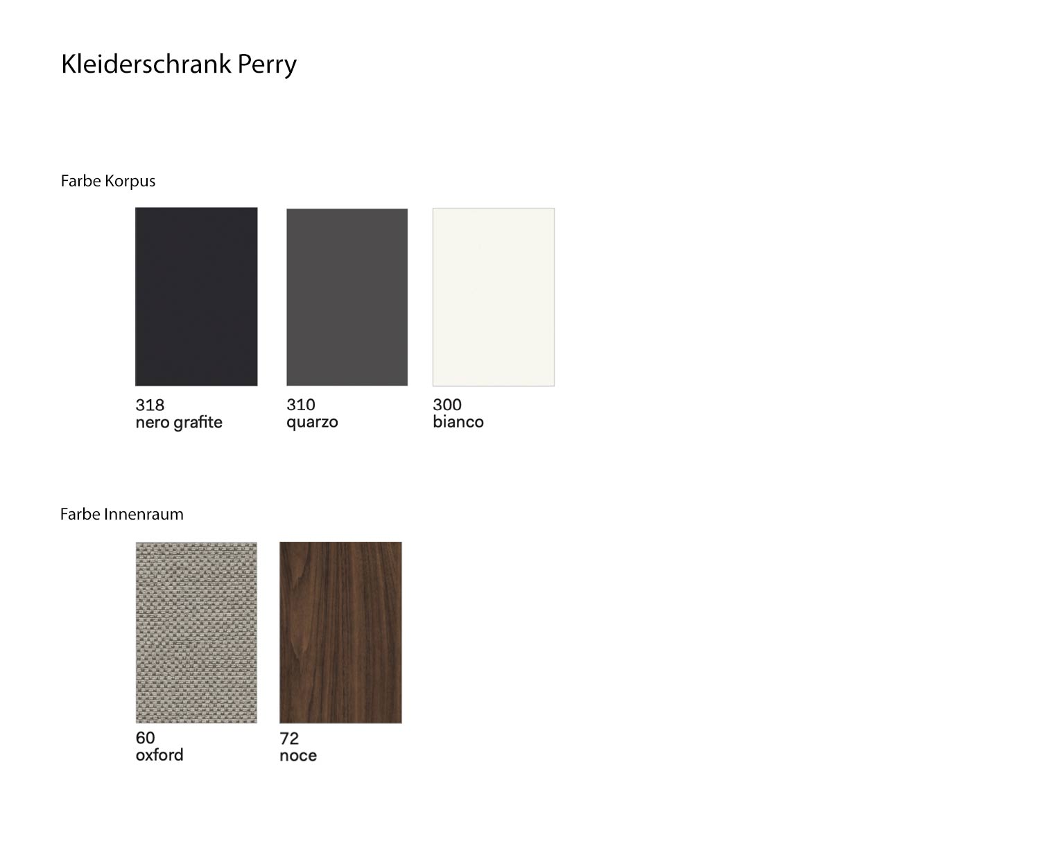 Innenraumfarbe und Außenfarbe Farbmuster Perry Kleiderschrank