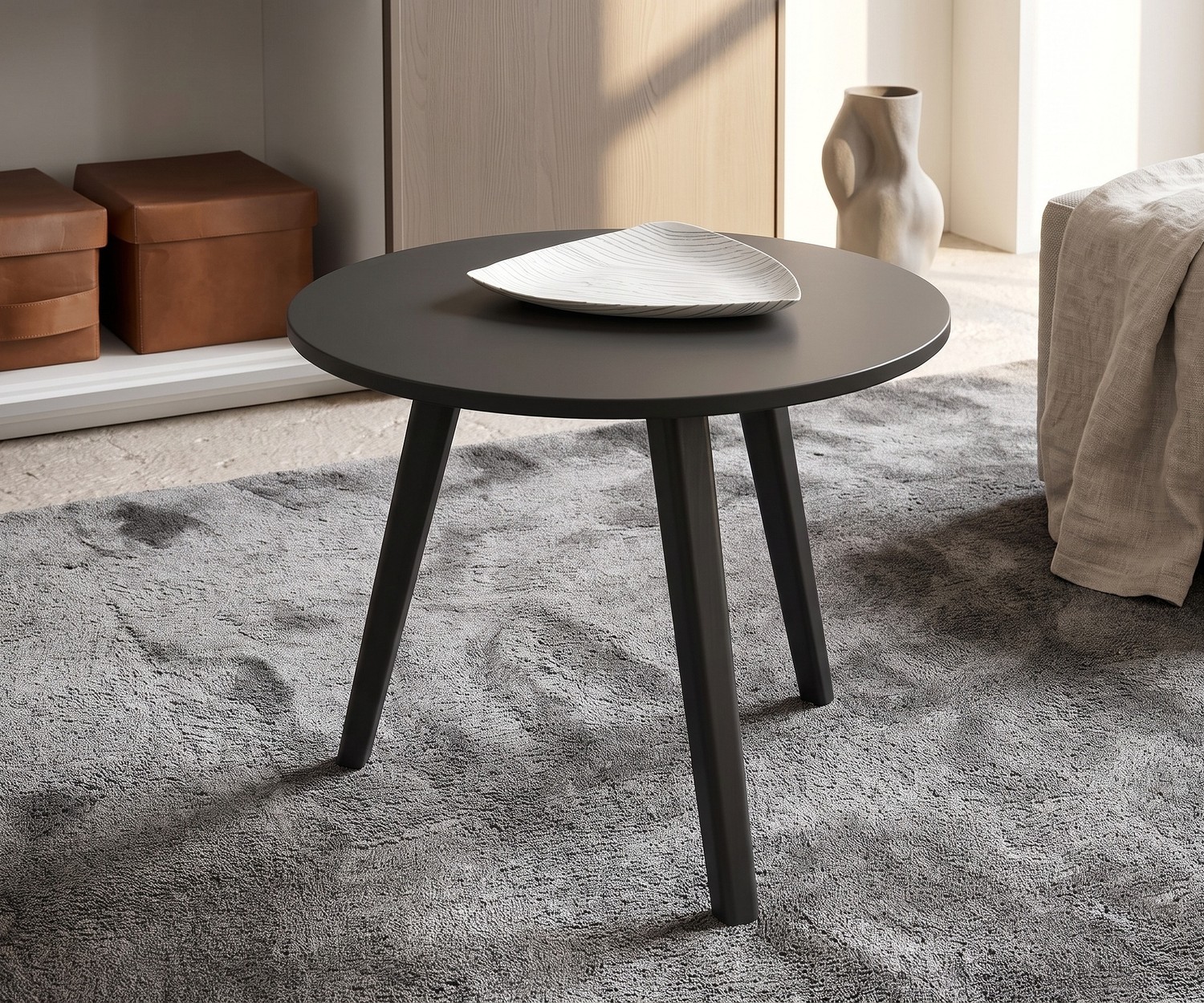 Novamobili Trio wooden side table Side table for the living room Trio by Novamobili. Round white wooden nesting tables in a minimalist Scandinavian style.