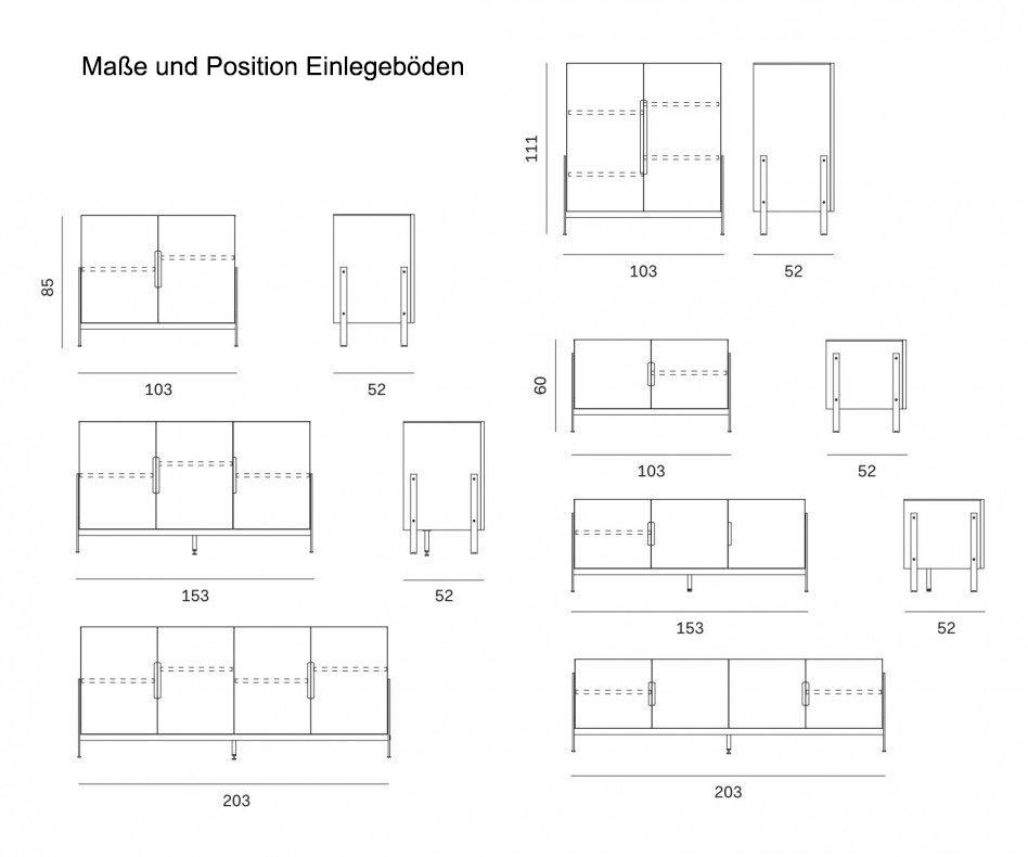 Novamobili Float sideboard sizes dimensions sketches