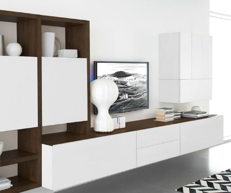 Moderne Livitalia Design Wohnwand C96B in Weiß Matt Eiche Braun Moderne Livitalia Design Wohnwand C96B in Weiß Matt Eiche Braun