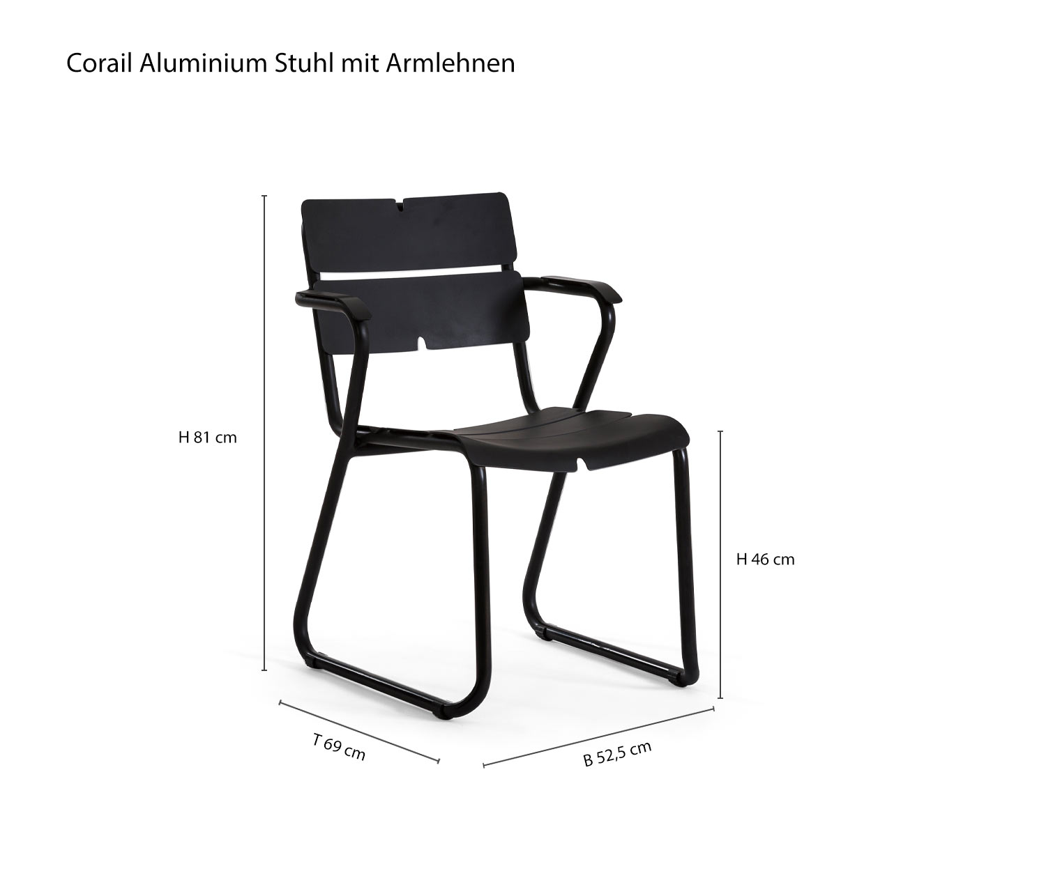 Corail Aluminium Armlehnen Designer Gartenstuhl Größe Maße Größenangaben Skizze