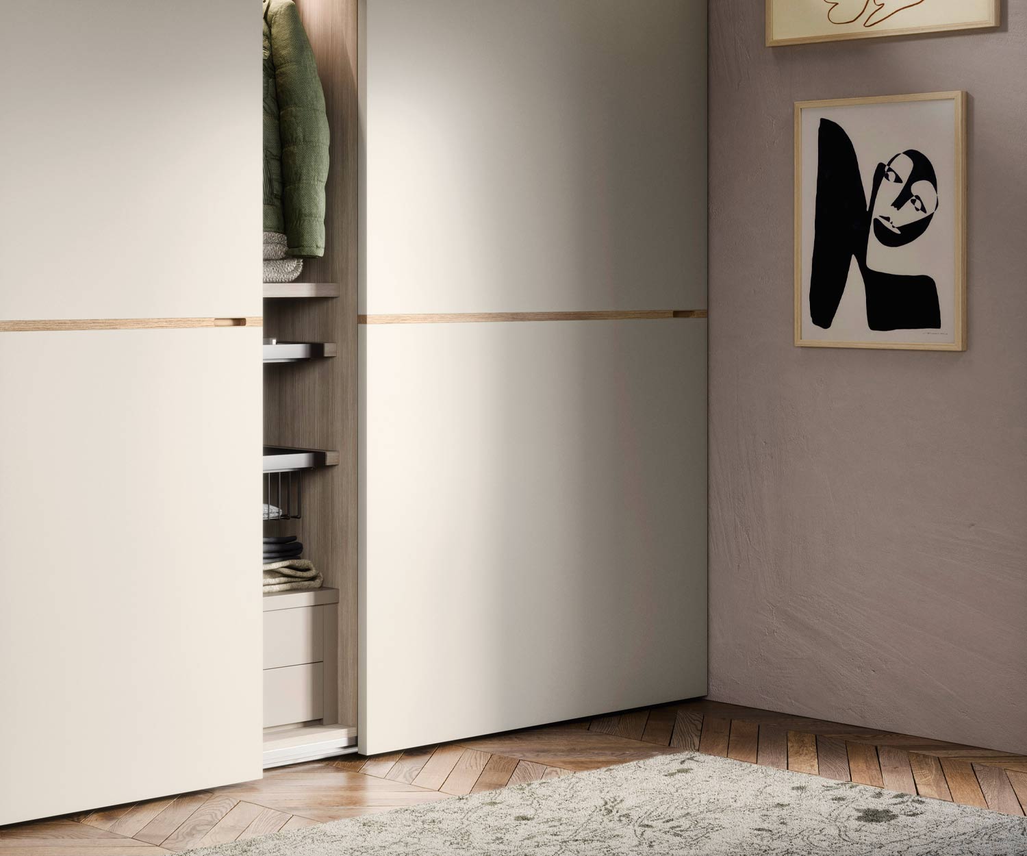 Weißer Schiebetüren Kleiderschrank Middle mit geöffneter Tür Weißer Schiebetüren Kleiderschrank Middle mit geöffneter Tür