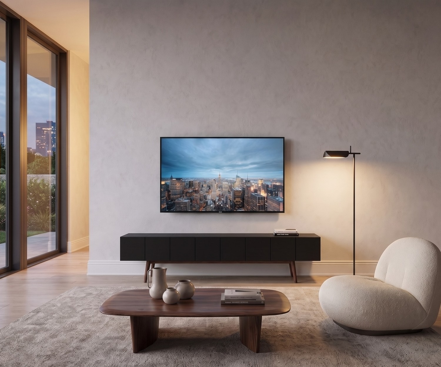 al2 Design TV-Lowboard MOS-I-KO 005 B mit Holzfüßen al2 TV-Lowboard MOS-I-KO 005 B für Fernseher im Wohnzimmer, Korpus in Schwarz-Matt mit Holzbeinen, moderner Retro-Stil.