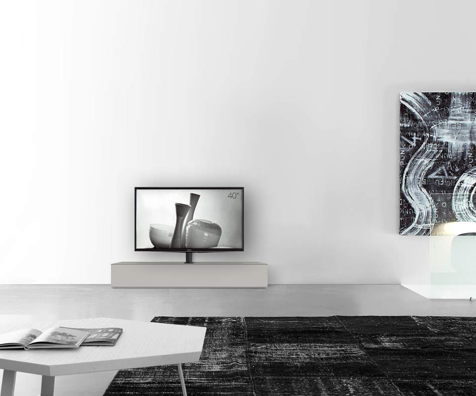 Design Lowboard Konfigurator mit TV Halterung Boden Breite 150 25,5 45 mitte matt hellgrau