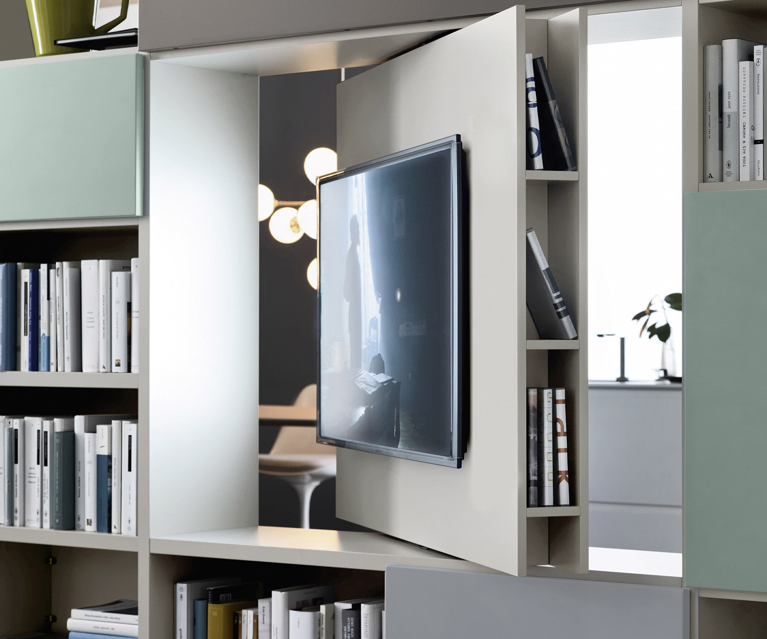 Modernes Designer Bücherregal C90 Regal mit drehbarem TV Paneel Modernes Designer Bücherregal C90 Regal mit drehbarem TV Paneel