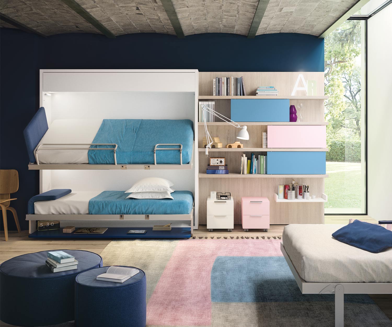 Modernes Kinderzimmer Design Doppelstockbett für Wandmontage